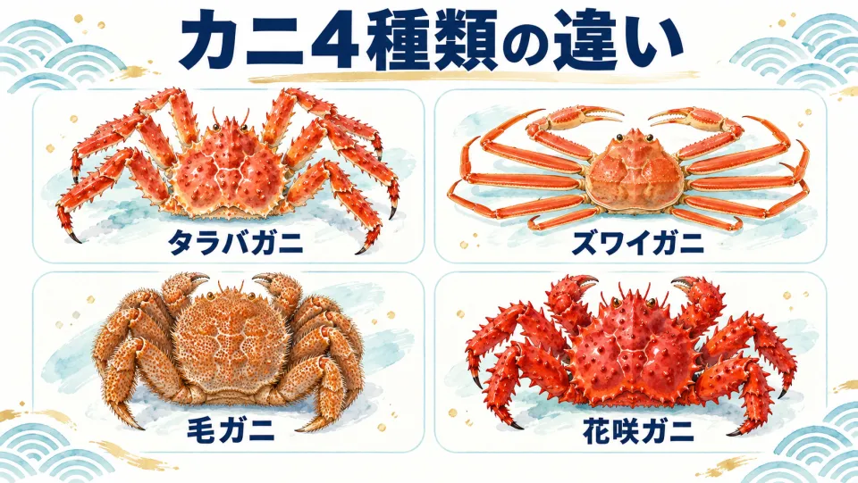 タラバガニ・ズワイガニ・毛ガニ・花咲ガニの違い