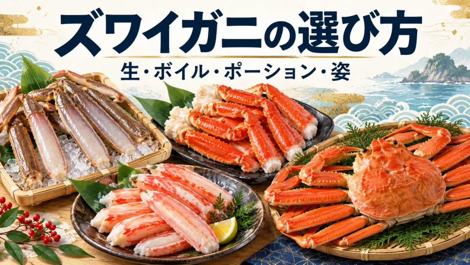 ズワイガニの生・ボイル・ポーション・姿の使い分け